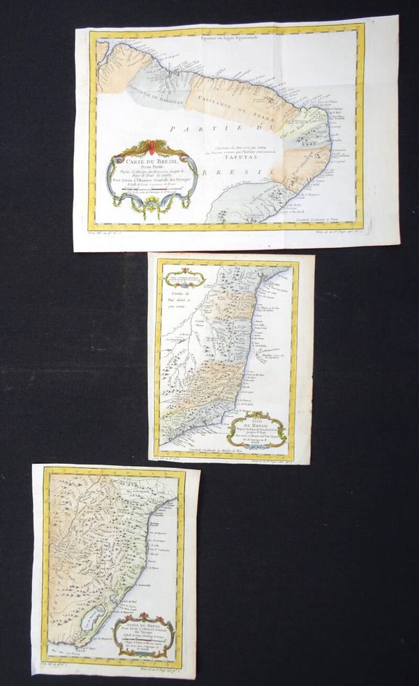 Brazil, 3 maps…. Bellin, 1756, Carte du Bresil prem. Partie / Suite du Bresil 1 / Suite du Bresil 2