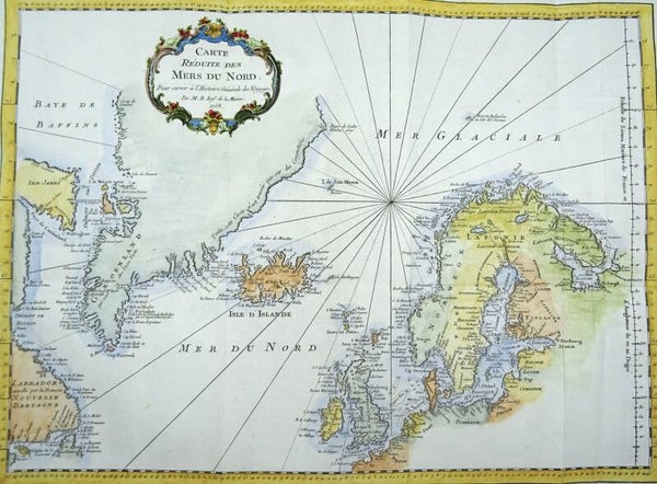 Northen Ice Sea, Greenland, Iceland, Canada, .. Bellin, 1758, Carte Reduite des Mers du Nord