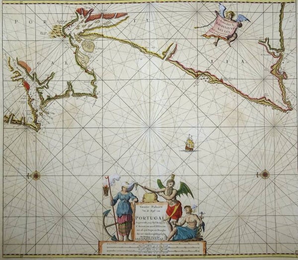 Portugal, Lisbon, Setubal, Algarve.. J. van Keulen, 1689, Nieuwe Paskaart van Portugal... C. Roxent, tot aen C.d.S.Vincente
