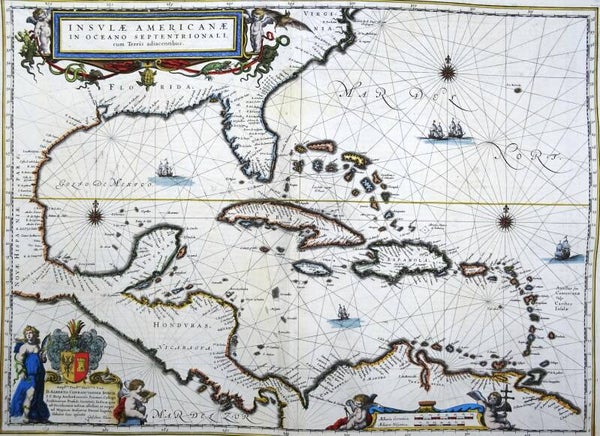 USA, Caribbean Sea, Central America, W. Blaeu, 1635, Insulae Americanae in Oceano Septentrionali cum Terris adiacentibus