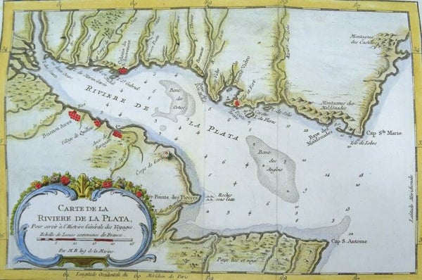 Argentina, Uruguay, Buenos Aires, Montevideo, Rio de la Plata J.N. Bellin, 1757, Carte de la Riviere de la Plata