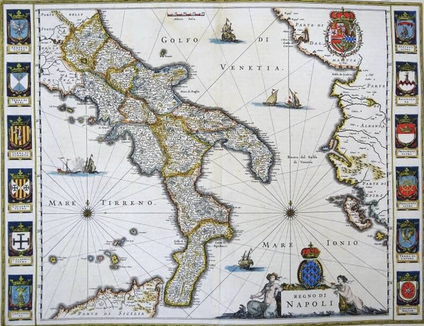 Italy, Kingdom of Naples... W. Blaeu, 1635, Regno di Napoli