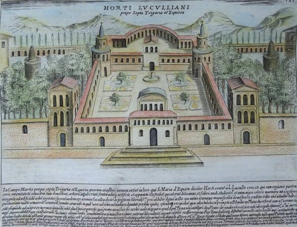Rome, Villa Borghese, The Gardens of Lucullus  Giacomo Lauro, 1624, Horti Luculliani (Prope Septa Trigaria Et Equiria)