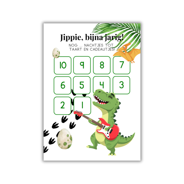 Aftelkalender verjaardag - Dino - printable