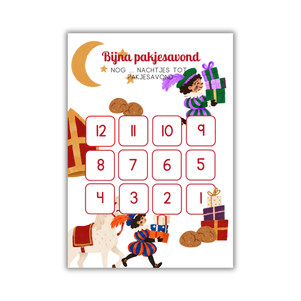 Aftelkalender Pakjesavond Sinterklaas - Printable