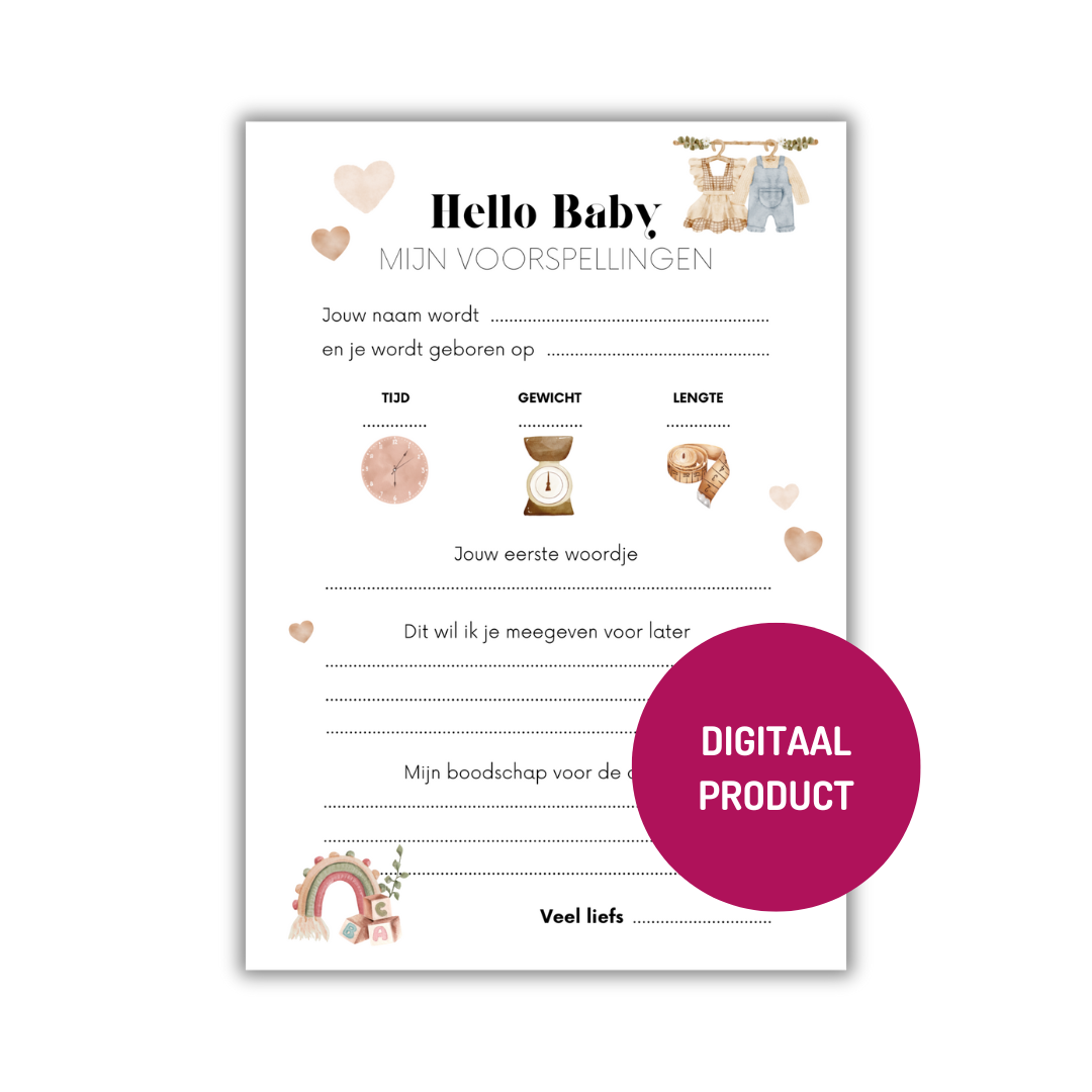 Babyvoorspellingen invulkaart neutraal - Printable