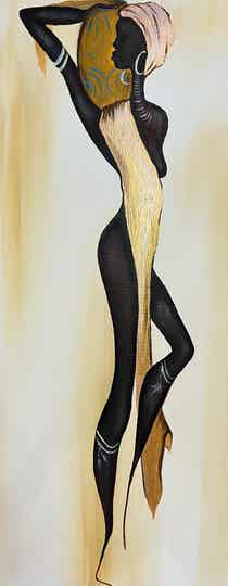 African woman. Gold pigment. Canvas