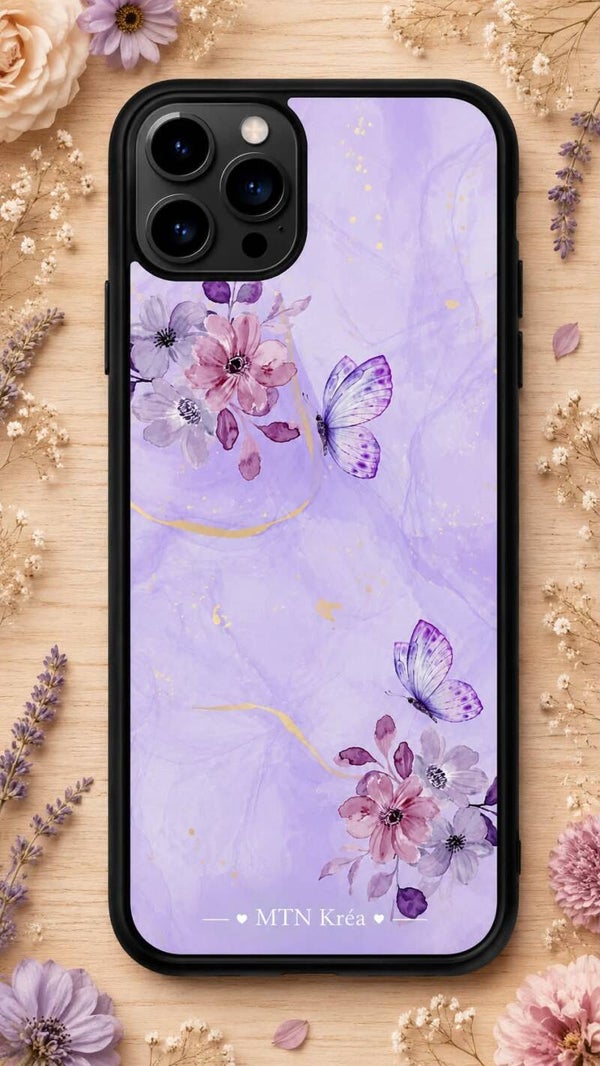 coque papillon lavande