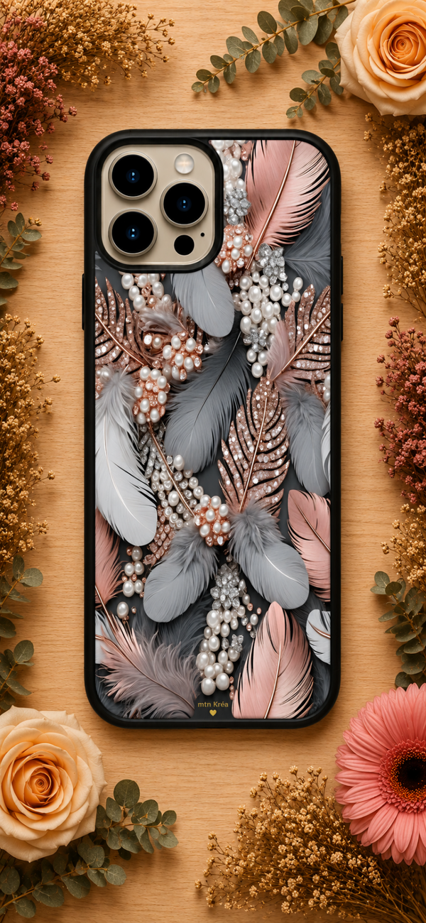 Coque plumes de perles