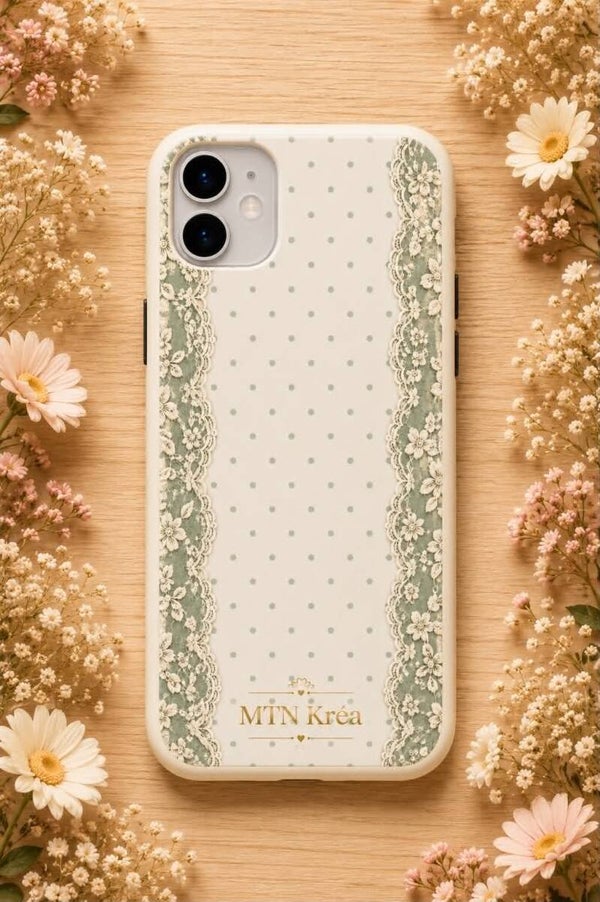 coque dentelle sauge