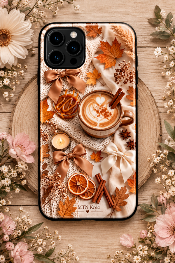 Coque latte et feuilles