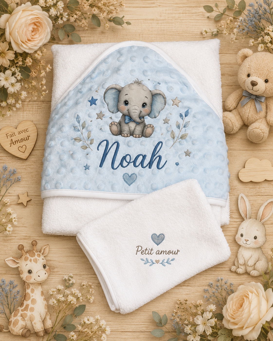 Sortie de bain + gants personnalisés