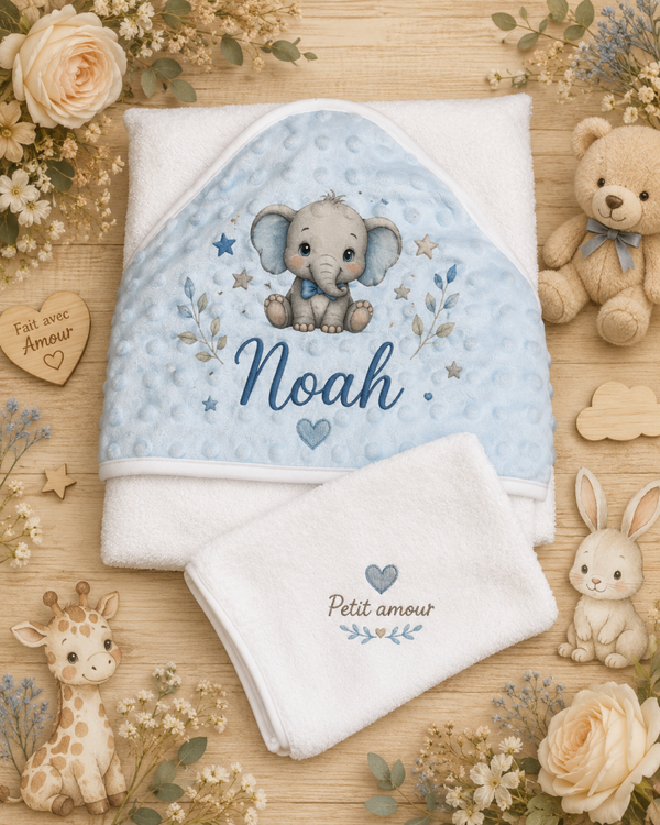 Sortie de bain + gants personnalisés