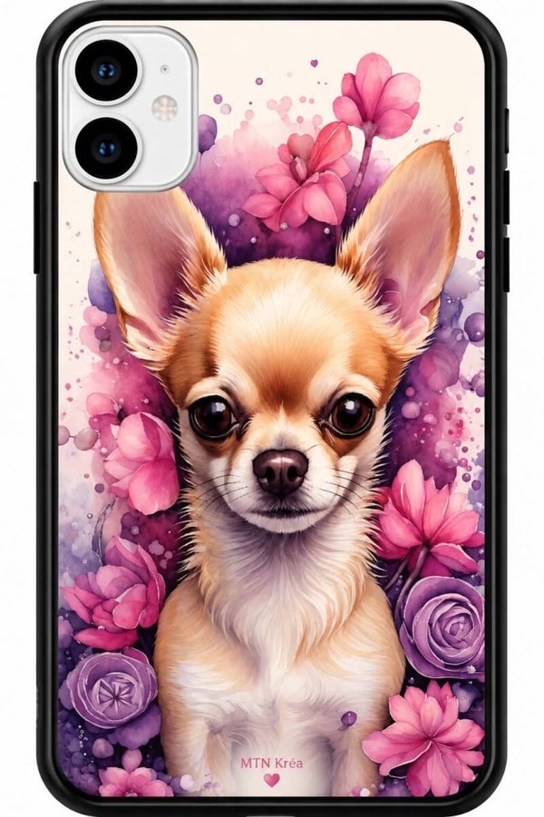 Coque chihuahua fleurie