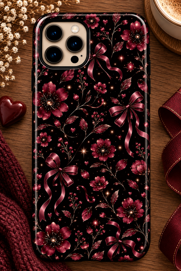 Coque fleur et ruban précieux