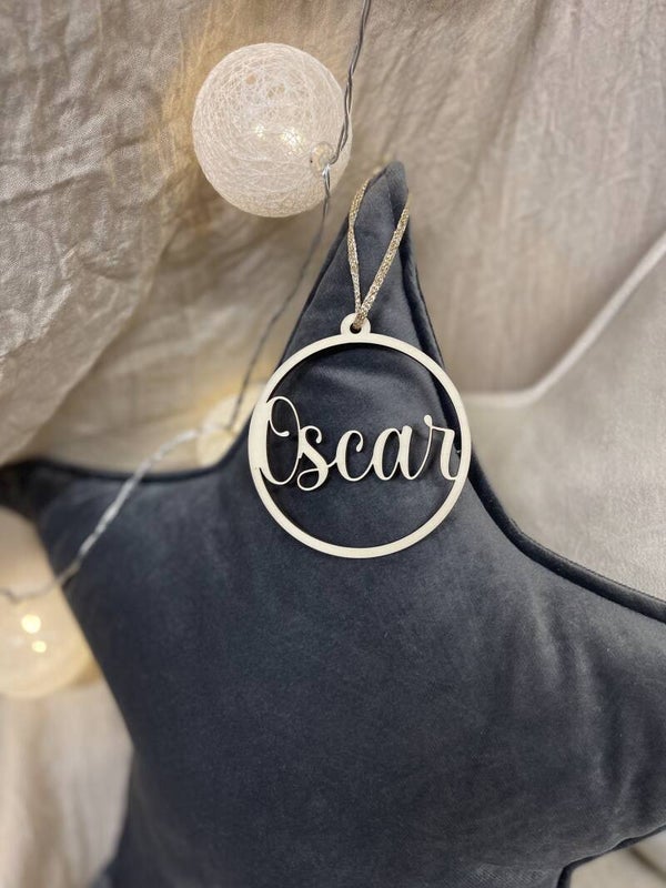 Houten kerstbal met naam