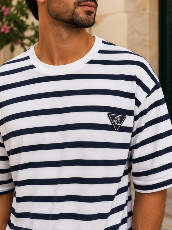 T-shirt Best Mountain – Marinière Bleu Marine & Blanc 100 % Coton