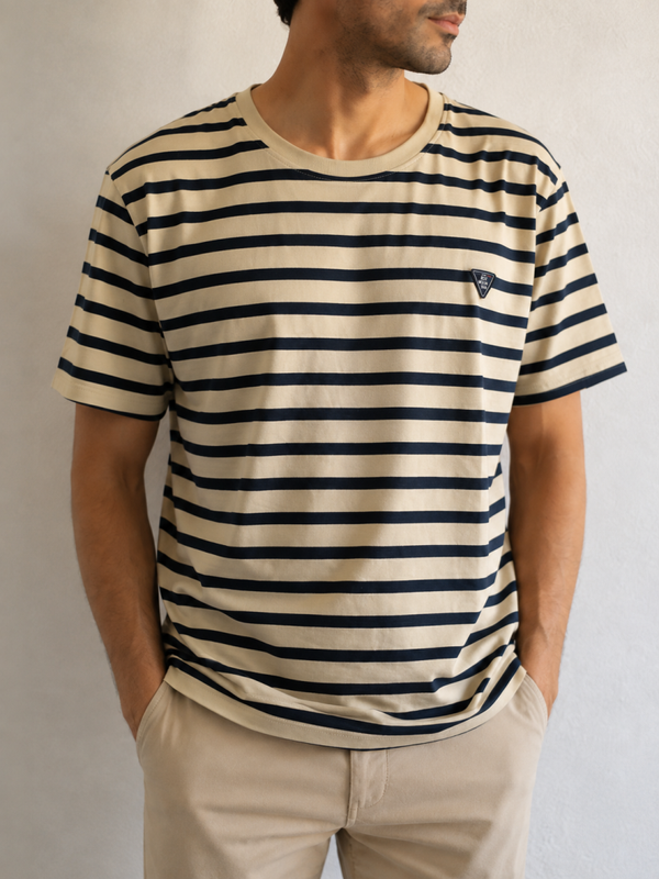 T-shirt Homme Best Mountain – Marinière Bleu Marine & Olive – 100% Coton