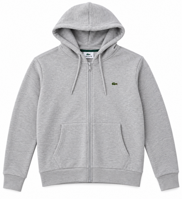 Sweat zippé à capuche Lacoste Classic Fit gris chiné