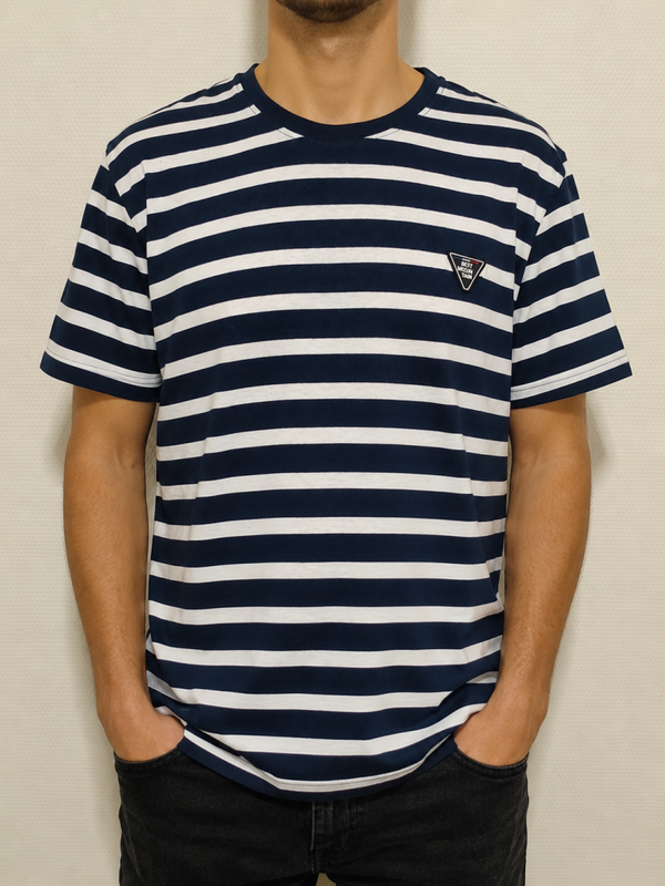 T-shirt Best Mountain Homme – Marinière Bleu Marine et Blanc – 100% Coton