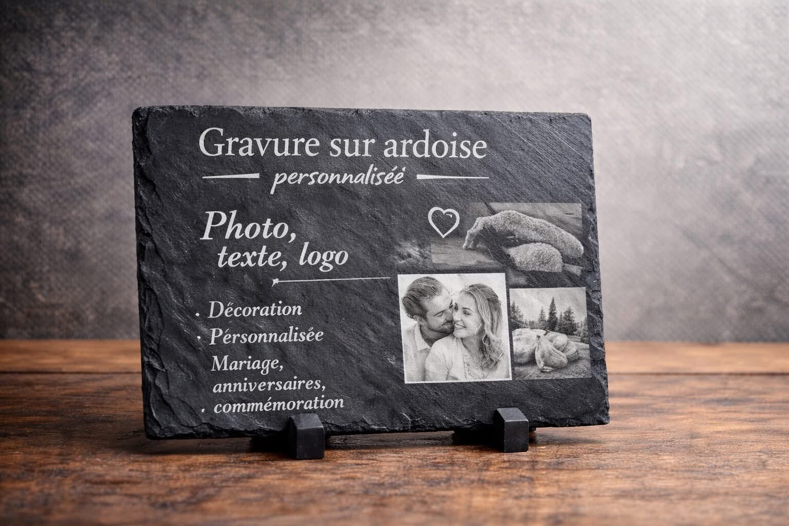 Portait graver sur ardoise