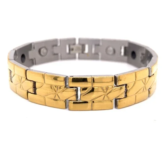 Mens 24k rodium dipped Stainless steel Negative Ion Accessorie braclet