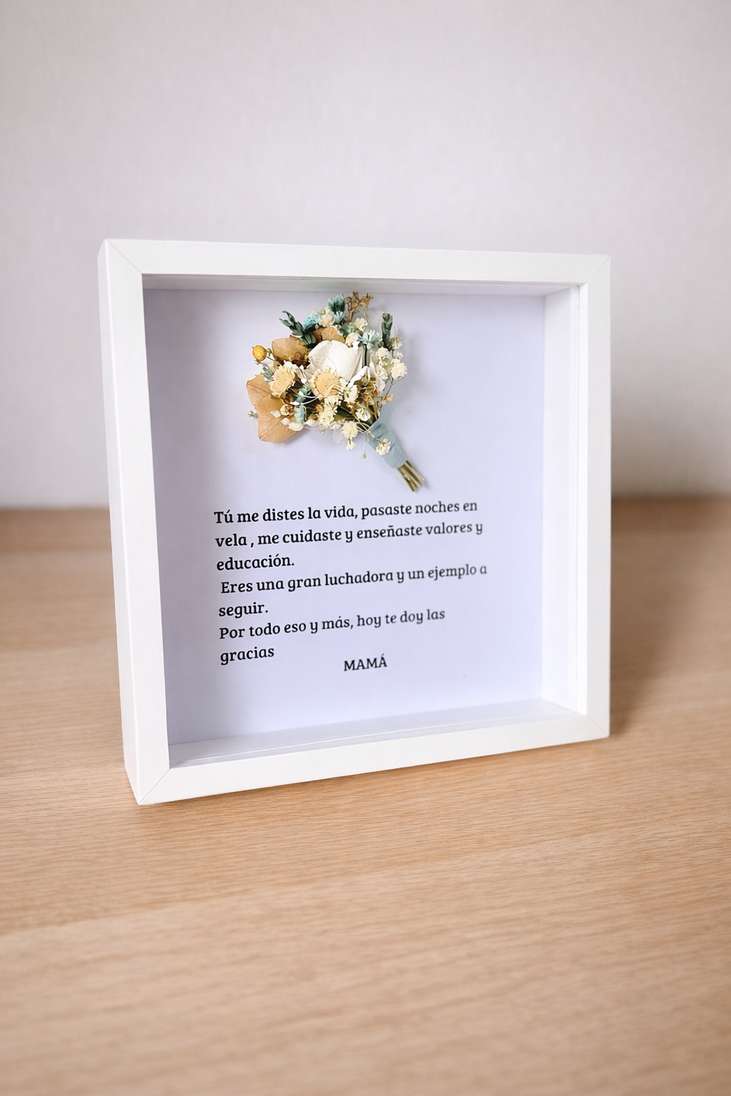 Cuadro 3D mini ramillete y frase personalizada