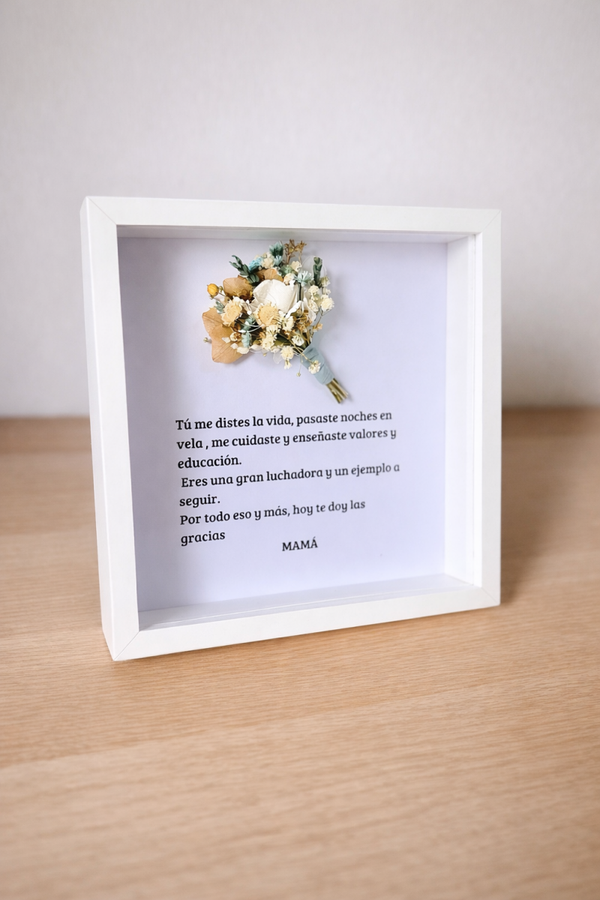 Cuadro 3D mini ramillete y frase personalizada