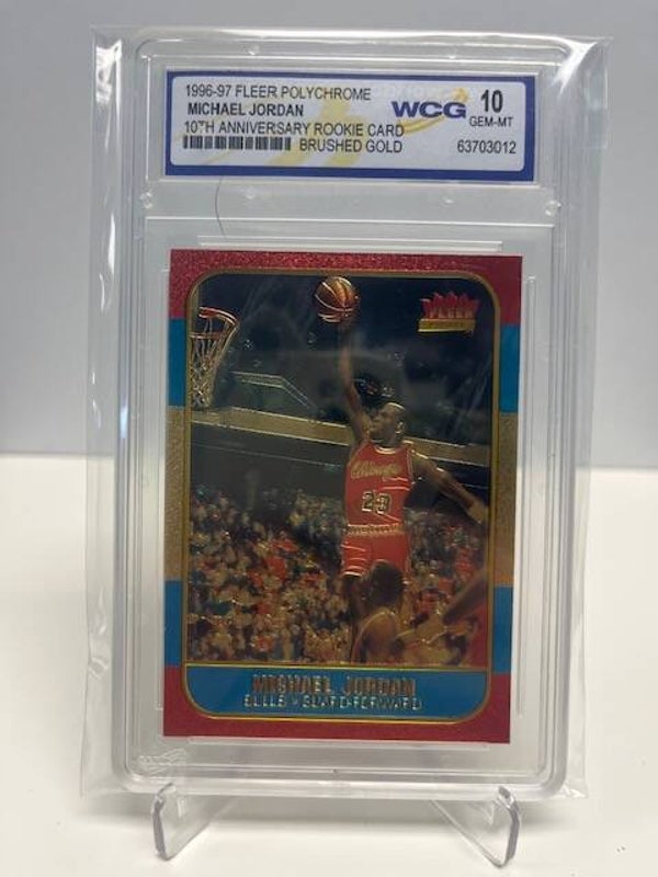 1996-97 Fleer Polychrome 10th Anniversary Rookie Card Brushed Gold Michael Jordan WCG 10