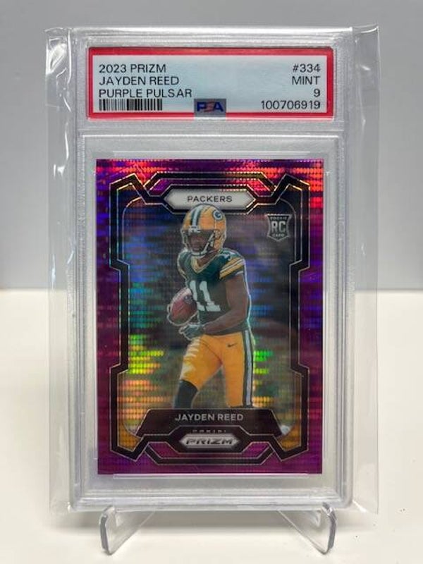 2023 Prizm Purple Pulsar Jayden Reed PSA 9