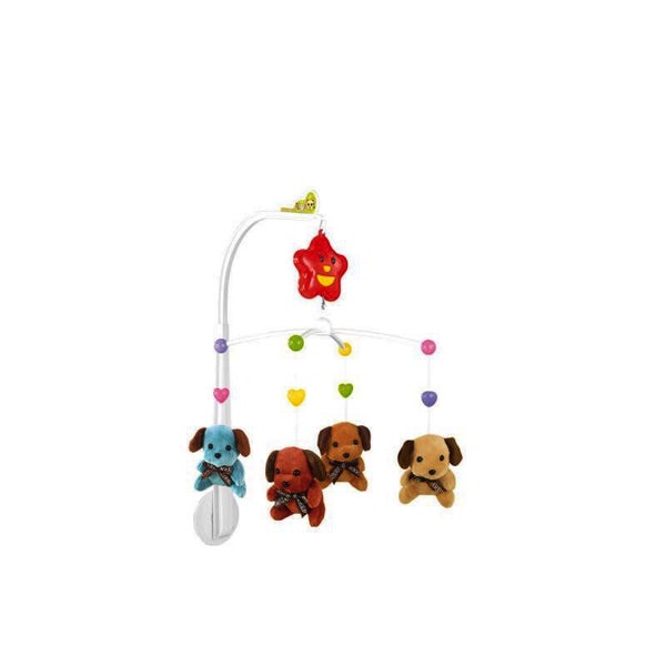 0246 carusel muzical Happy Shaking Bell Catelusi plus - zenélo kiságyforgó pluss kiskutyákkal