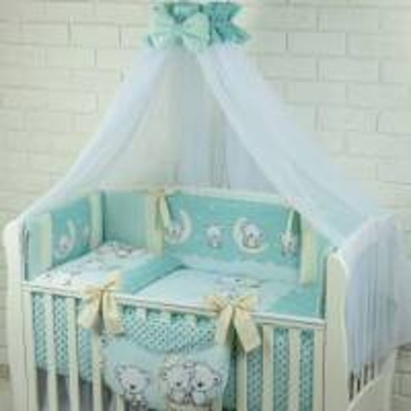 0318 lenjerie MyKids Teddy Hug 6 piese turquoise - Mykids Teddy Hug turkiz ágynemu 6 részes