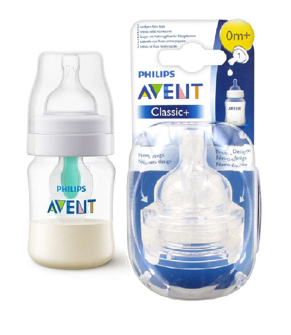 0081 PACHET PROMOTIONAL!  1 Avent Classic biberon 125ml, 2buc Avent Classic tetine 0m+ _ 1 Avent Classic cumisuveg 125ml és 2db Avent Classic cumi 0+hó