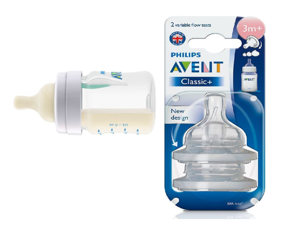 0082 PACHET PROMOTIONAL!   1 Avent Classic biberon 260ml si 2buc Avent Classic tetine 3m+ _ 1 Avent Classic cumisuveg 260ml és cumika 3+ hó