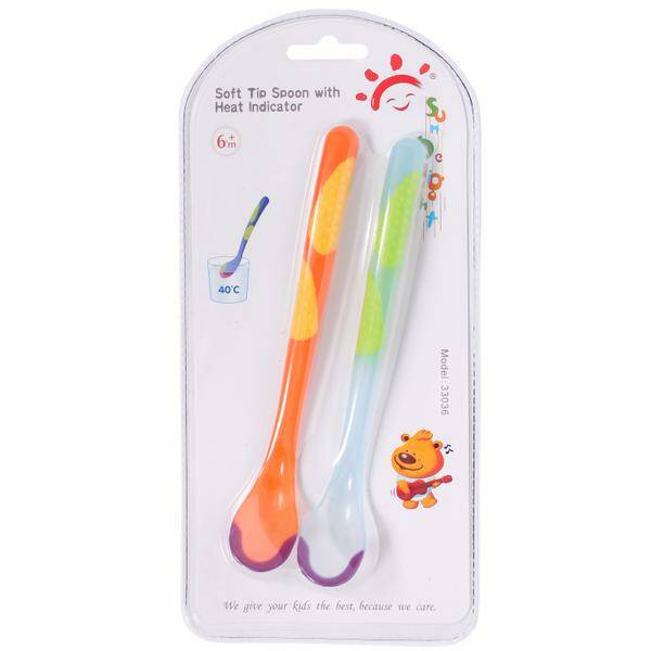 0106 set lingurite cu indicator caldura SunDelight orange/bleu _ hoérzékelos szilikon baba kanál narancs/kék