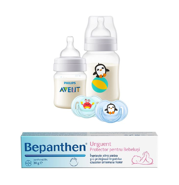 0354 PACHET PROMOTIONAL Philips Avent Classic 2 biberoane, 2 suzete, crema - AKCIÓ Philips Avent Classic 2 cumisuveg, 2 cumika, krém