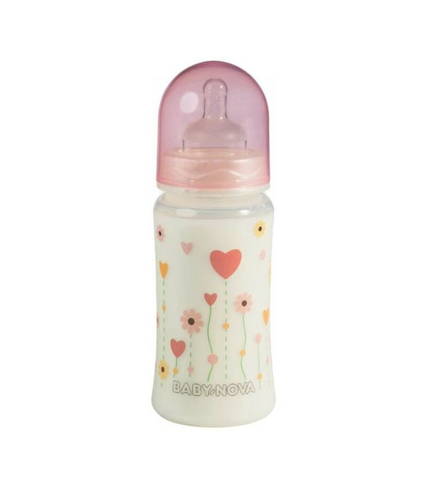 0520 BabyNova biberon gat larg 300ml roz - BabyNova cumisuvegek 300ml rózsaszín