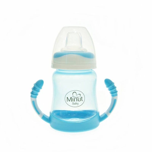 0382 Minut Baby cana anticurgere cu manere cioc silicon bleu 210ml 6+ _ Minut Baby kék itatókulacs 210ml 6+