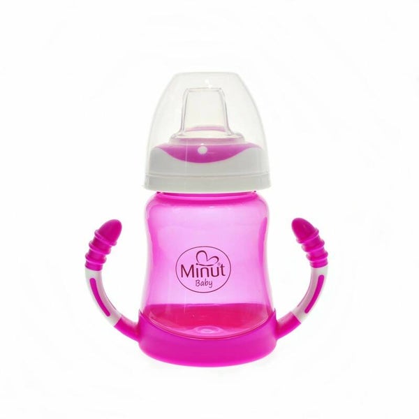 0383 Minut Baby cana anticurgere cu manere cioc silicon roz 210ml 6+ _ Minut Baby rózsaszín itatókulacs 210ml 6+