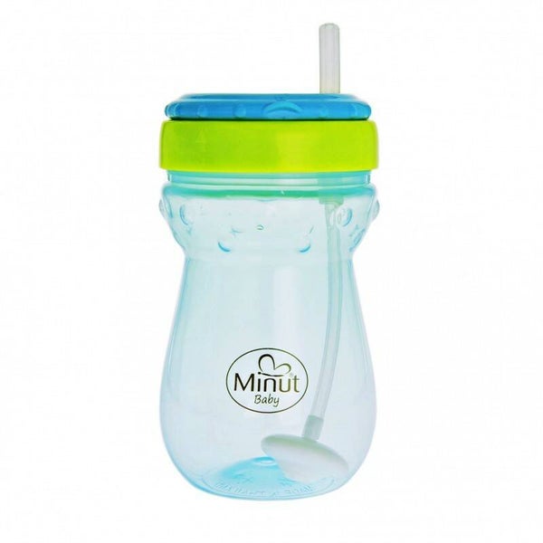 0104 cana anticurgere MINUT Baby cu pai mobil, 360 ml, 6+ verde-bleu _ MINUT Baby kiskulacs, 360ml, 6+ zold-kék