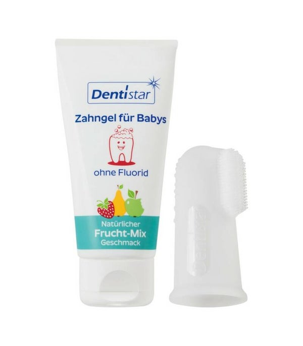 0052 gel de dinti si periuta DentiStar - babák fogkréme és újjas szilikon fogkefe