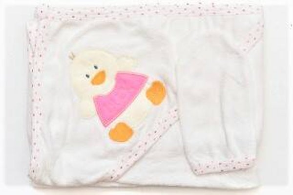 0496 prosopel baie cu gluga bebe Duck roz - Duck rózsaszín bébi törölközö kapucnival