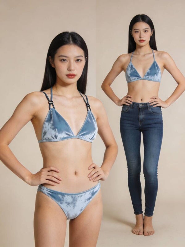 Velvet Sky Blue Triangle Bikini Set