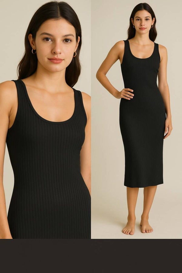 Black Ribbed Midi Tank Dress
