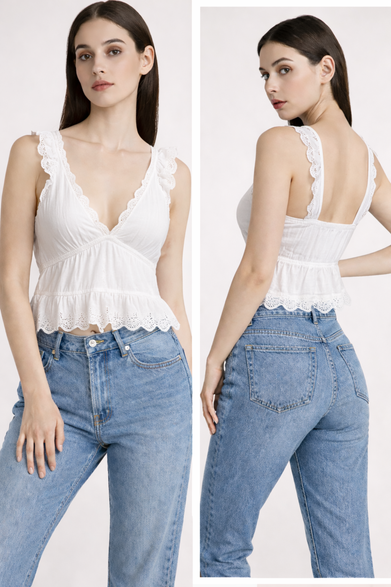 White Lace Trim Peplum Crop Top