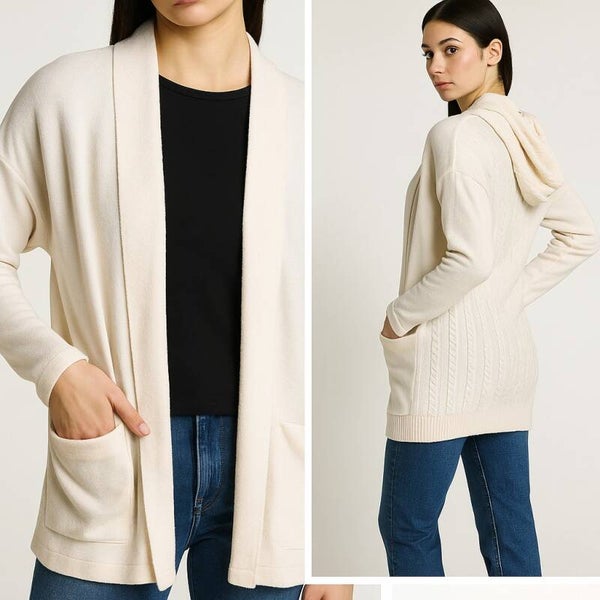 Cream Hooded Knit Cardigan