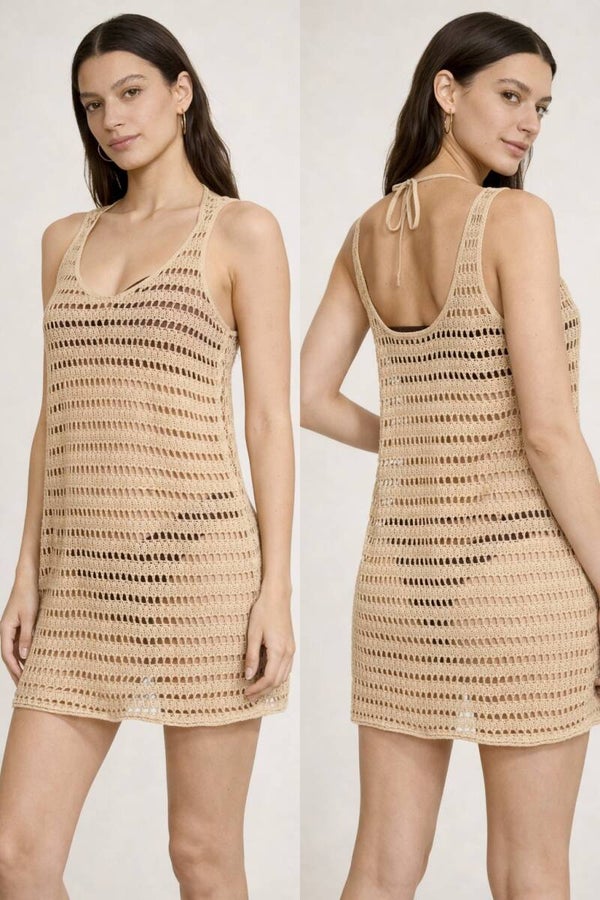 Crochet Knit Cover-Up Dress (Sand Beige)
