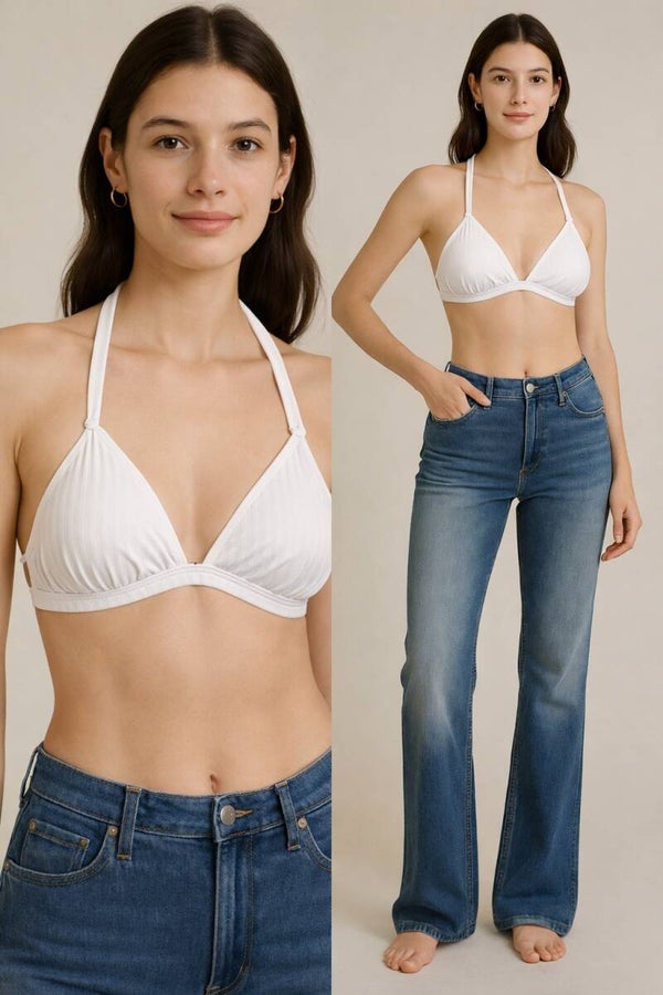 Classic White Triangle Bikini Top – Minimal Halter Style