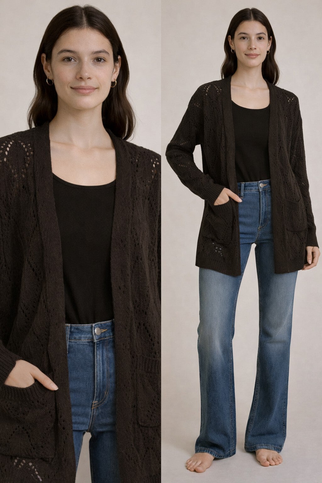 Black Knit Open Front Cardigan