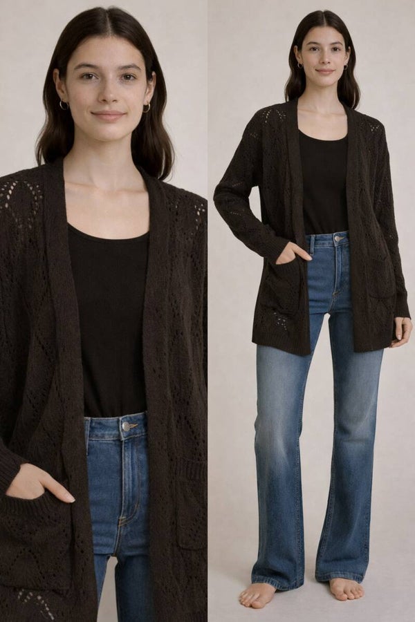 Black Knit Open Front Cardigan